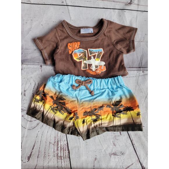 Build A Bear Brown Surf Shirt Tropical Bathing Suit Shorts BABWS Clothing - Picture 1 of 5